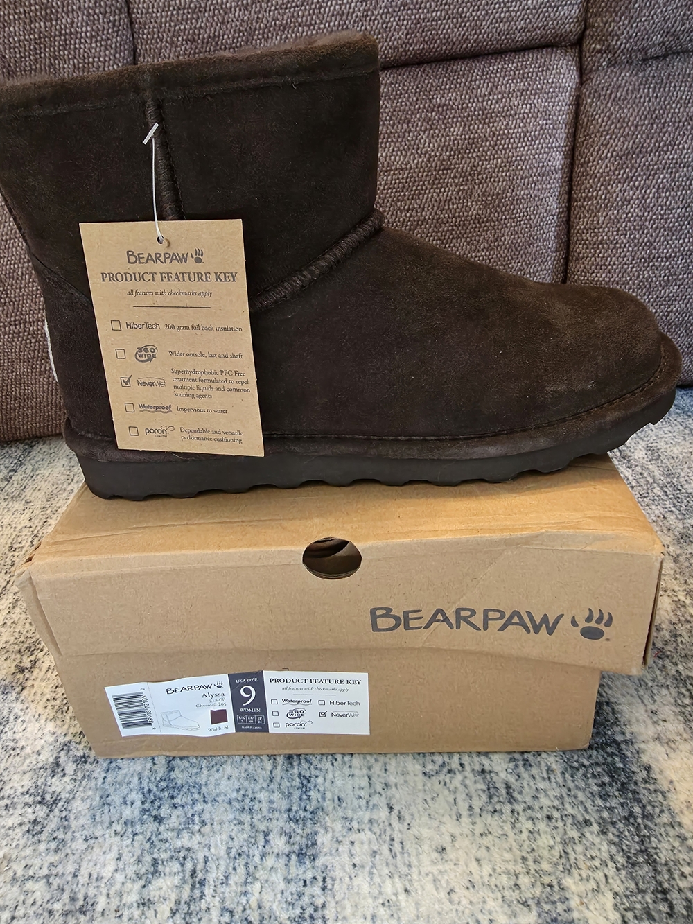 NEW BearPaw Short Shearling Boot - Dark Brown Size 9